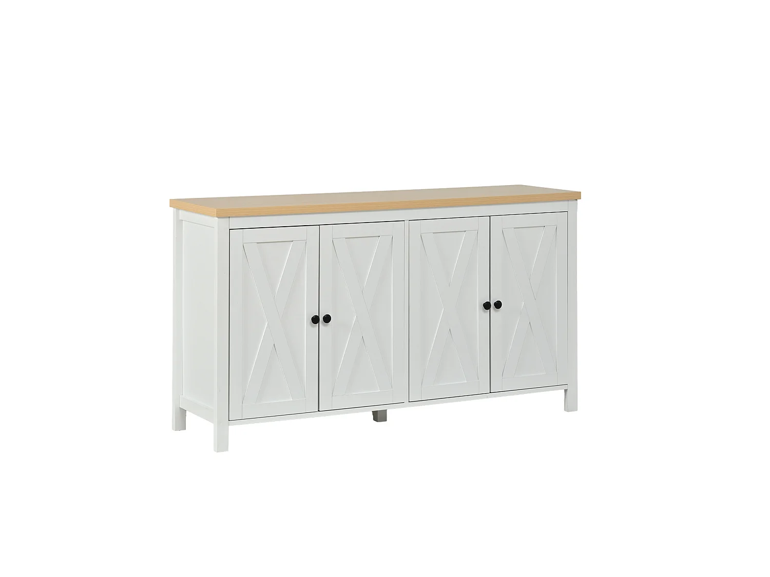 Buffet de cuisine avec 4 portes et 2 étagères réglables, blanc, 140 x 40 x 78 cm
