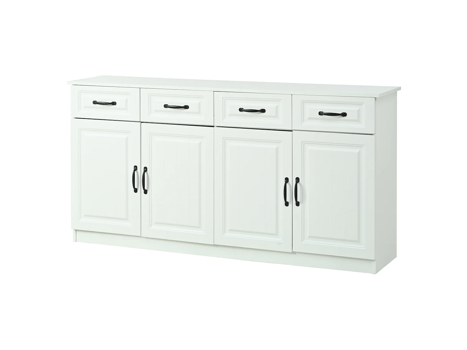 Buffet de cuisine avec 4 tiroirs, 4 portes et 2 étagères, blanc, 160 x 35 x 80 cm