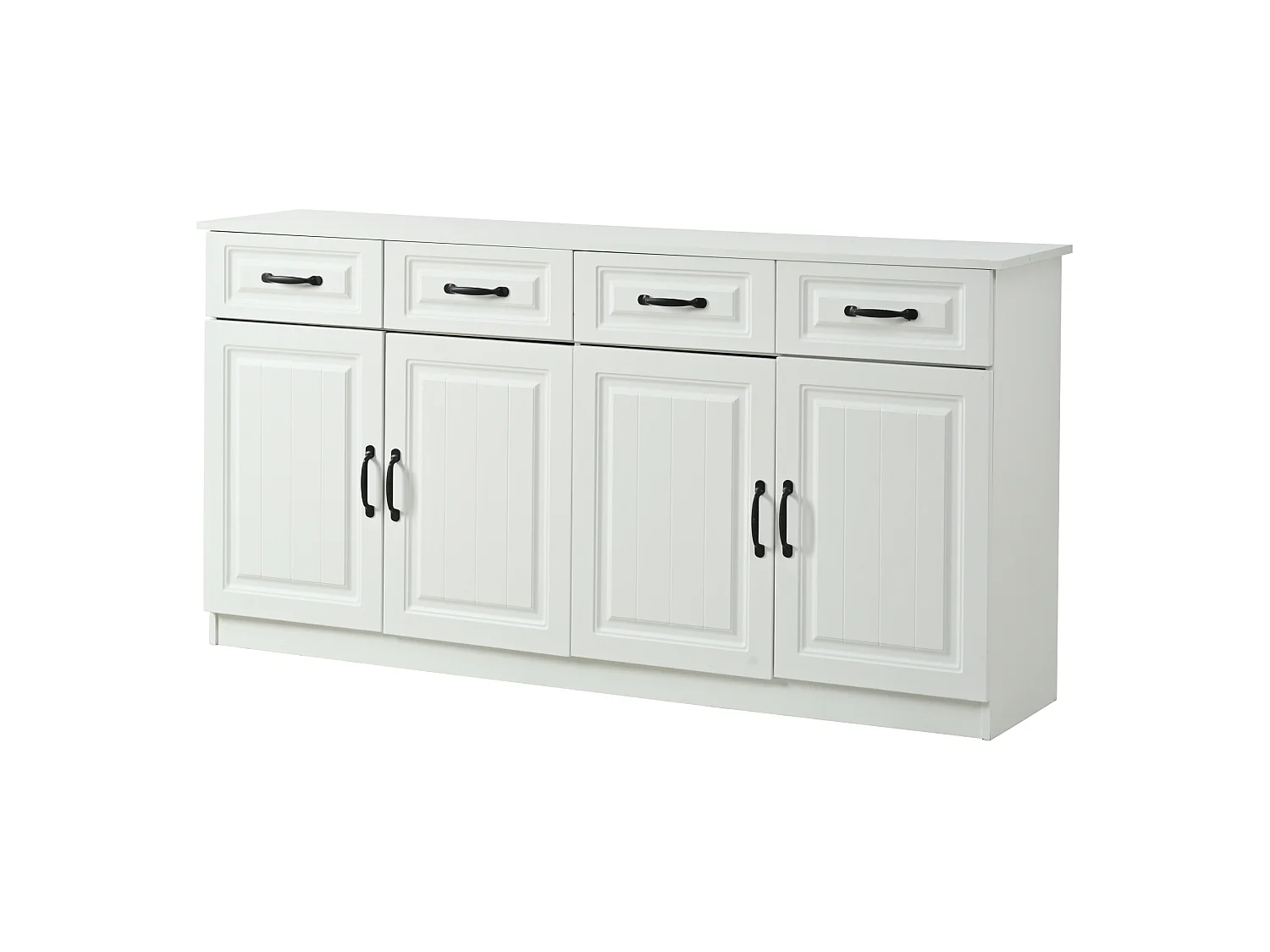 Buffet de cuisine avec 4 tiroirs, 4 portes et 2 étagères, blanc, 160 x 35 x 80 cm