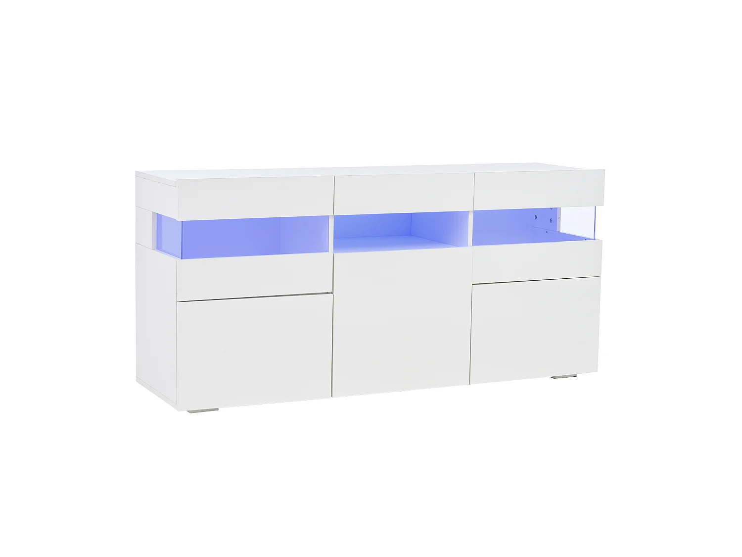 Buffet avec led, 3 portes et 7 espaces de rangement, blanc, 140 x 40,5 x 66,5 cm