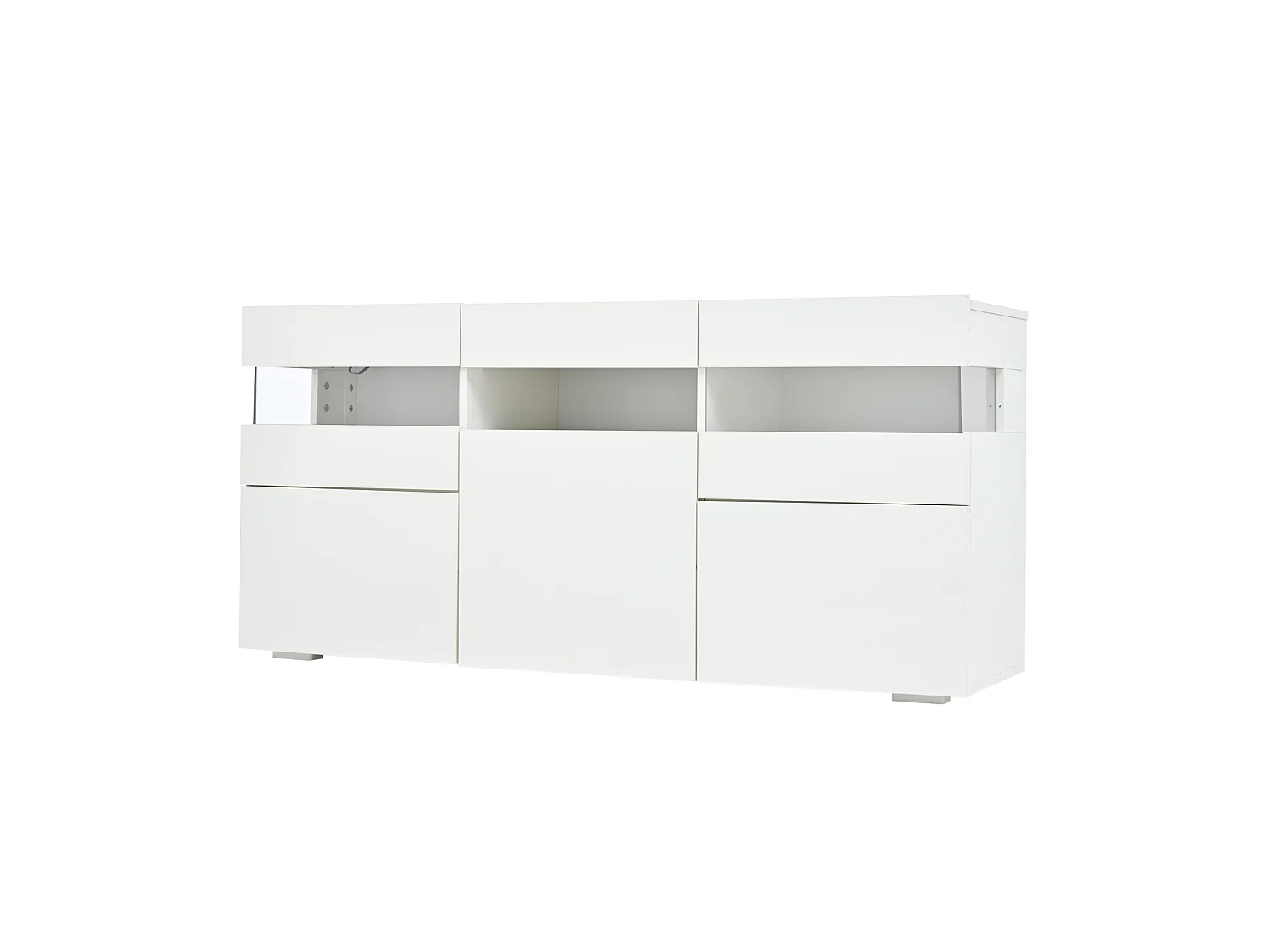 Buffet avec led, 3 portes et 7 espaces de rangement, blanc, 140 x 40,5 x 66,5 cm
