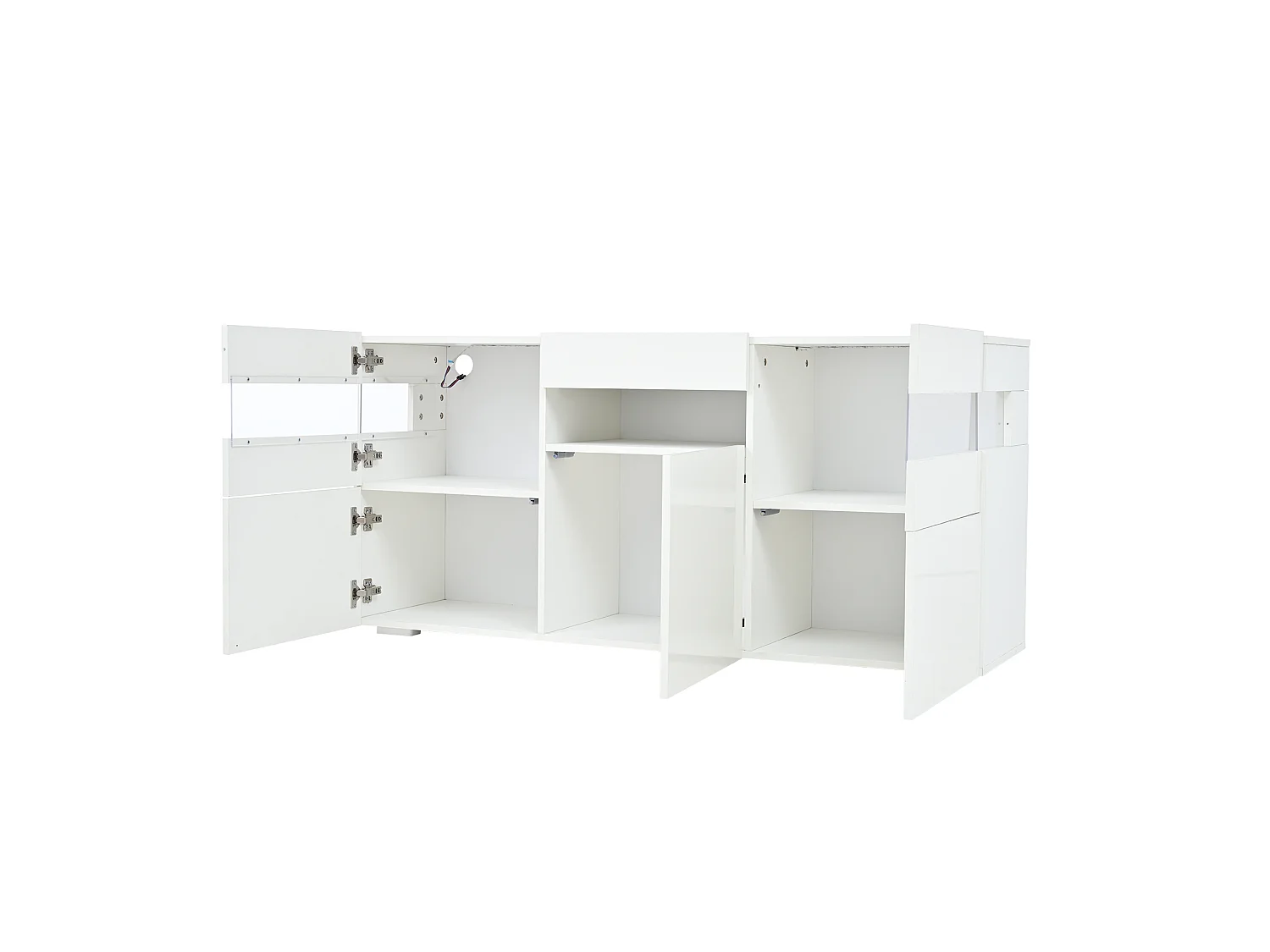 Buffet avec led, 3 portes et 7 espaces de rangement, blanc, 140 x 40,5 x 66,5 cm