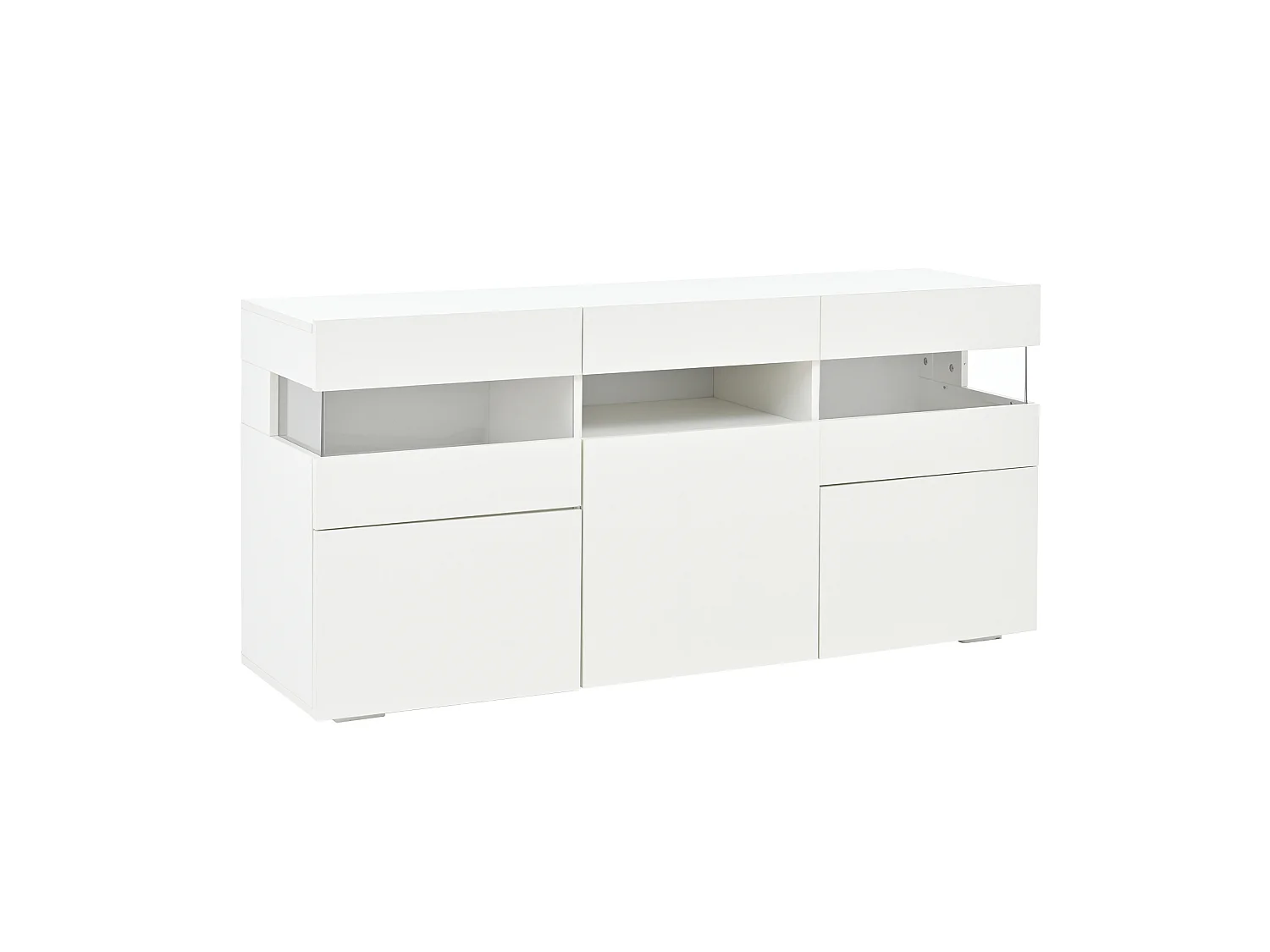Buffet avec led, 3 portes et 7 espaces de rangement, blanc, 140 x 40,5 x 66,5 cm