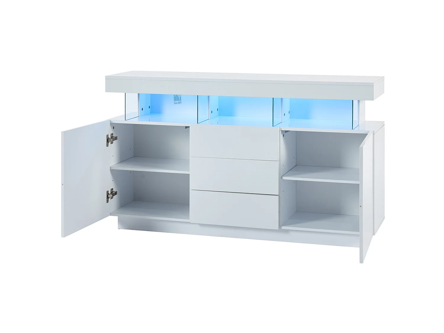 Buffet de cuisine avec led, 3 tiroirs et 2 portes, blanc, 140 x 35 x 80 cm