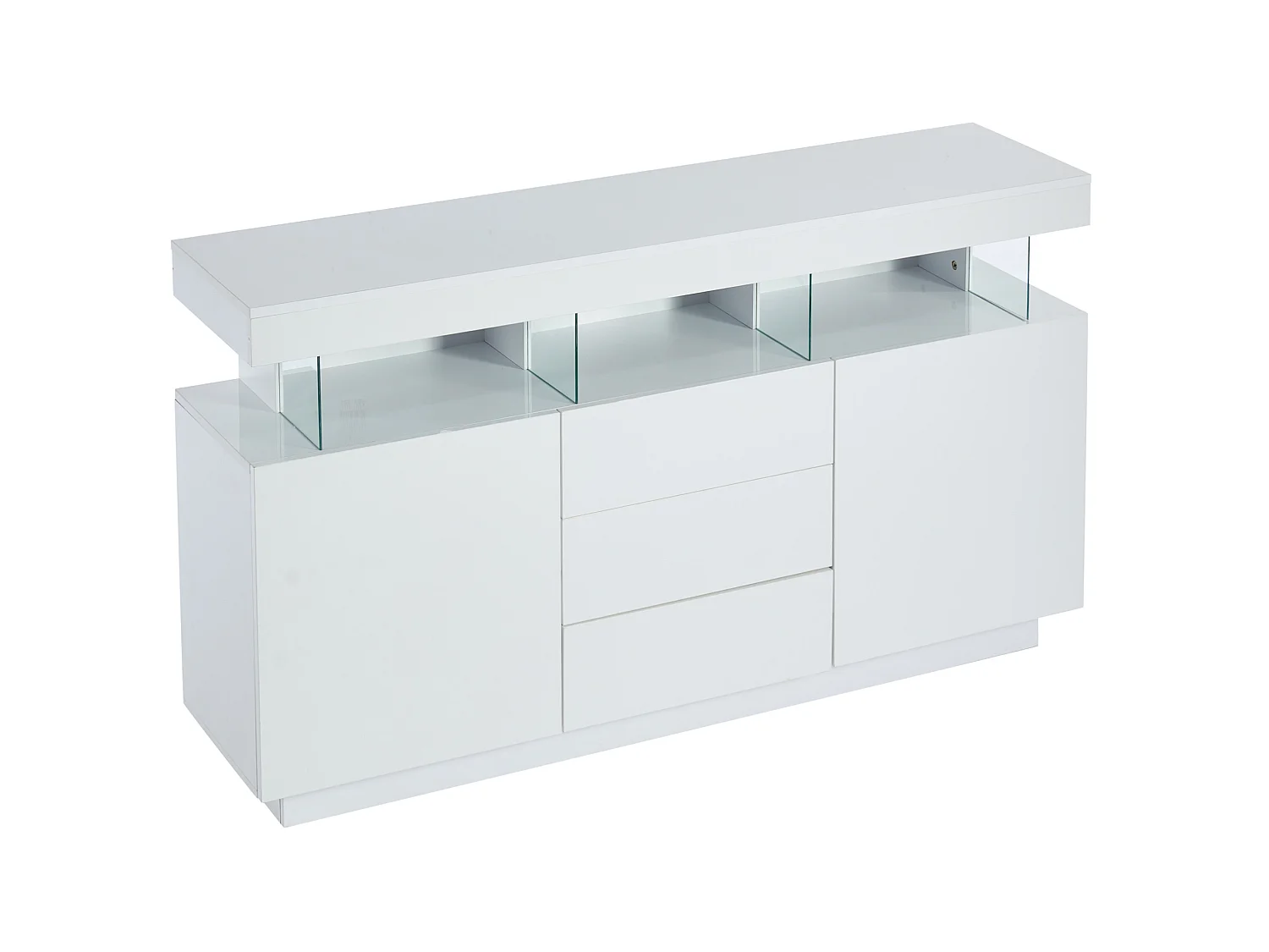 Buffet de cuisine avec led, 3 tiroirs et 2 portes, blanc, 140 x 35 x 80 cm