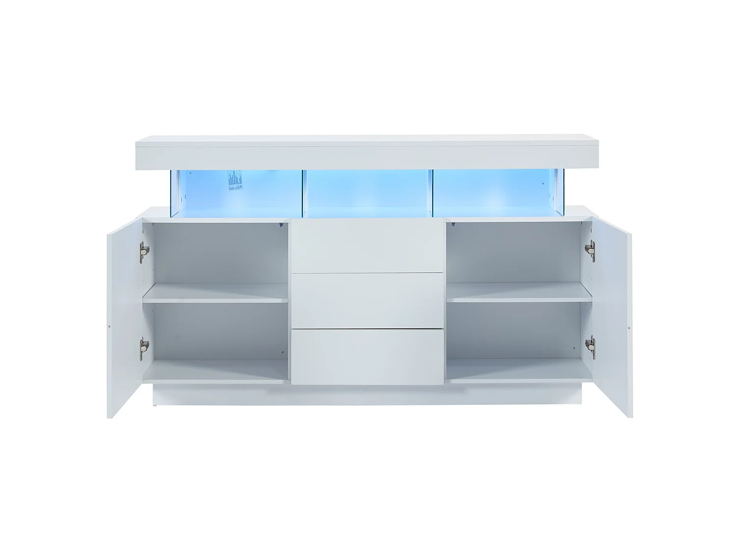 Buffet de cuisine avec led, 3 tiroirs et 2 portes, blanc, 140 x 35 x 80 cm