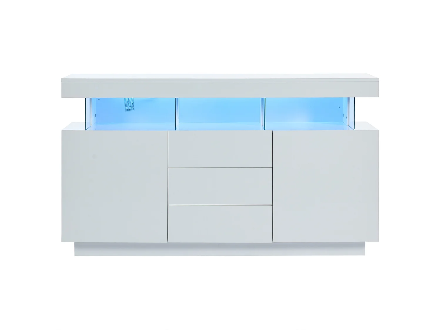 Buffet de cuisine avec led, 3 tiroirs et 2 portes, blanc, 140 x 35 x 80 cm