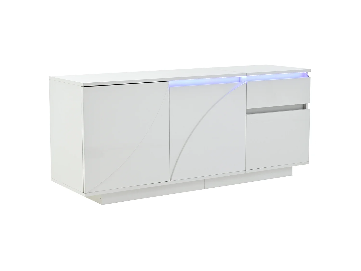 Buffet avec led, 3 portes, 1 tiroir et étagères réglables, en MDF, blanc, 140 x 40 x 60 cm