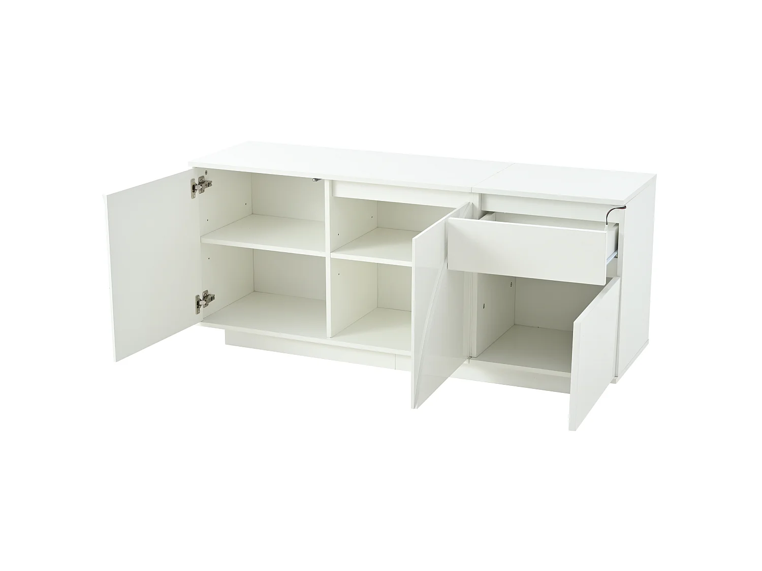 Buffet avec led, 3 portes, 1 tiroir et étagères réglables, en MDF, blanc, 140 x 40 x 60 cm