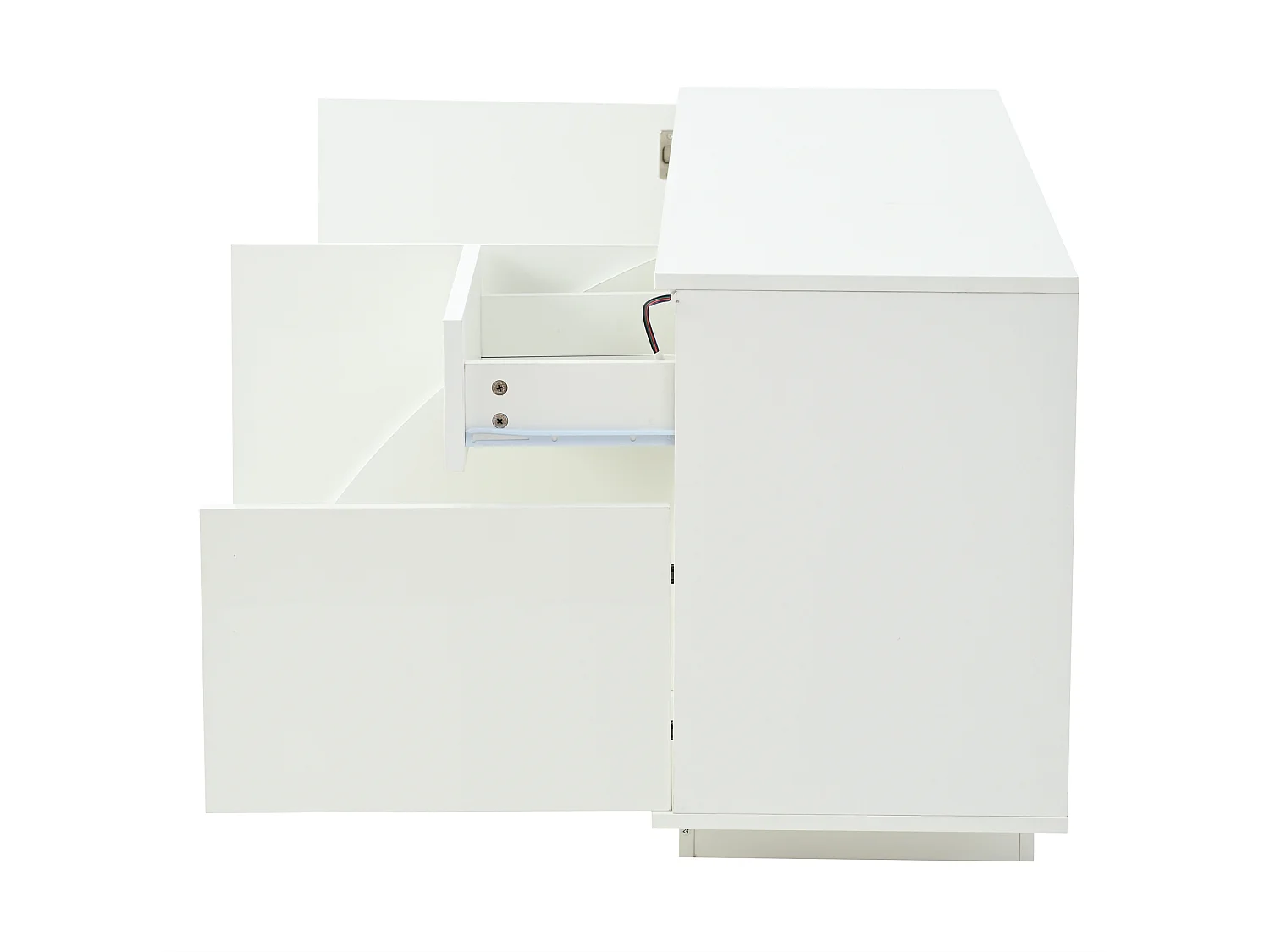 Buffet avec led, 3 portes, 1 tiroir et étagères réglables, en MDF, blanc, 140 x 40 x 60 cm