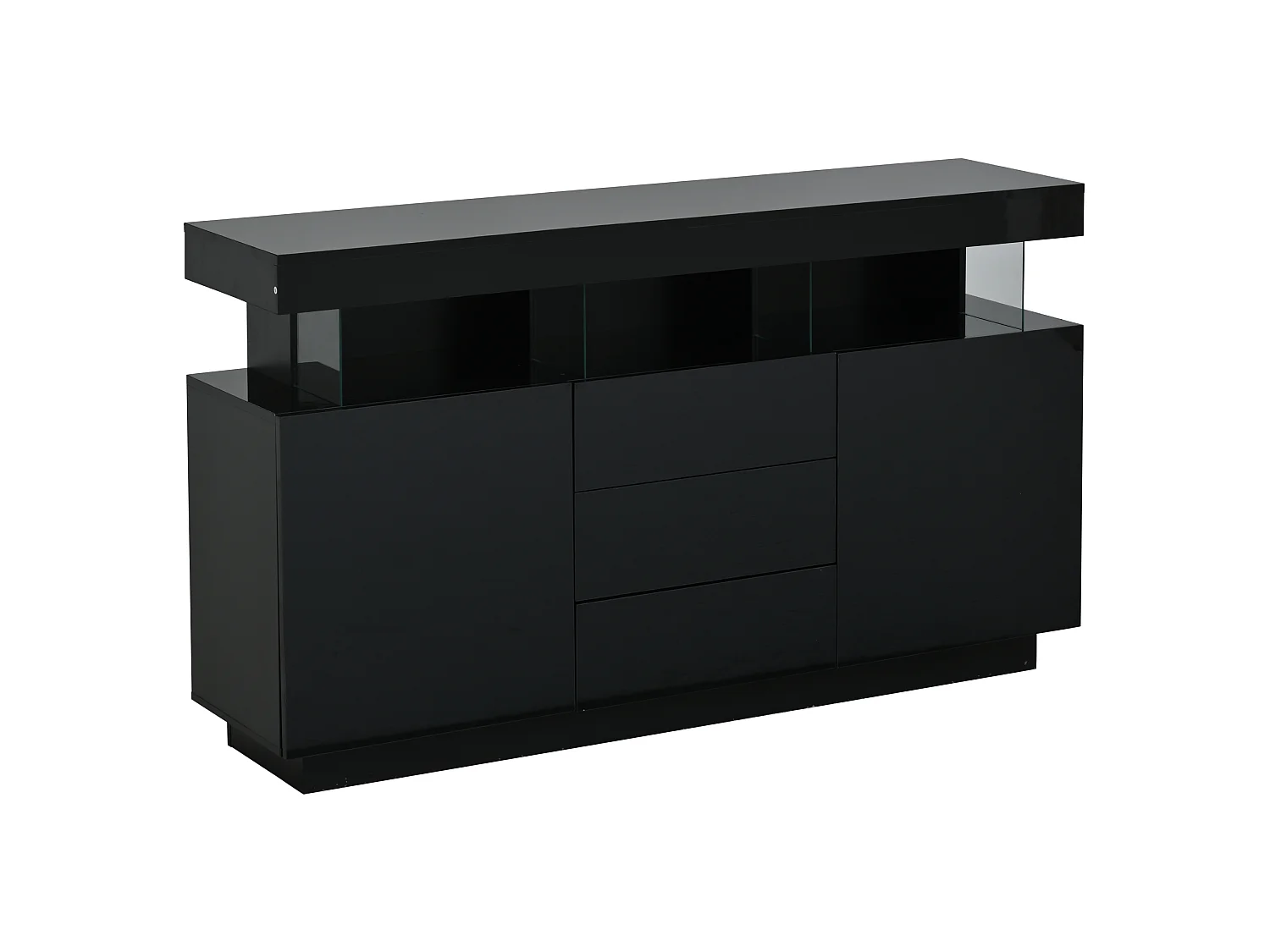 Buffet de cuisine avec led, 3 tiroirs et 2 portes, noir, 140 x 35 x 80 cm