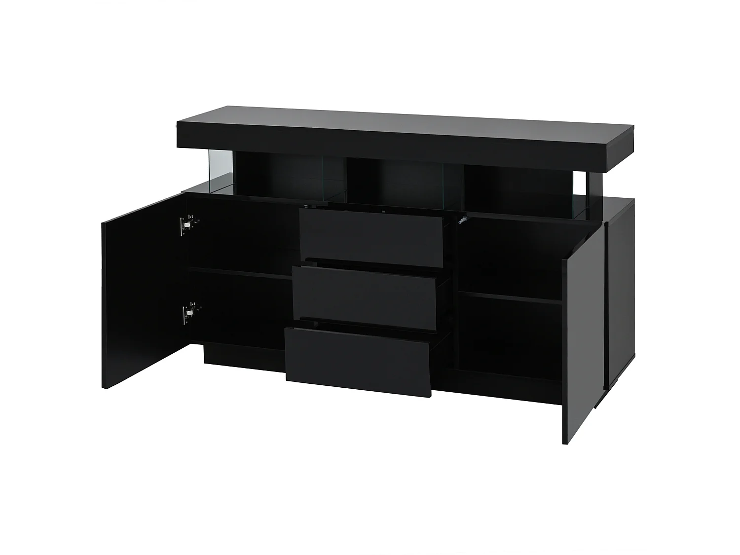 Buffet de cuisine avec led, 3 tiroirs et 2 portes, noir, 140 x 35 x 80 cm