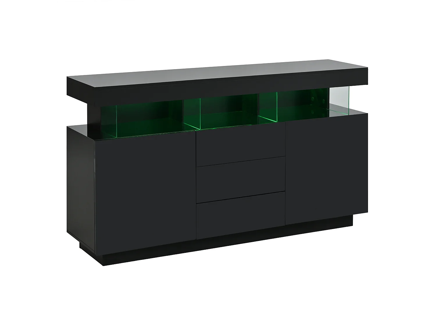 Buffet de cuisine avec led, 3 tiroirs et 2 portes, noir, 140 x 35 x 80 cm
