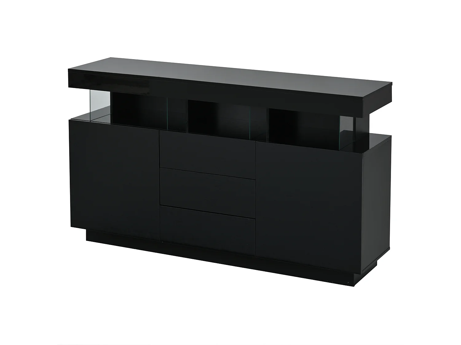 Buffet de cuisine avec led, 3 tiroirs et 2 portes, noir, 140 x 35 x 80 cm