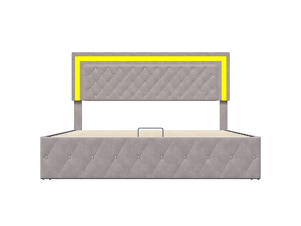 Lit de stockage hydraulique - 160 x 200 cm - avec cadre à lames et tête à LED - Velvet - Blanc