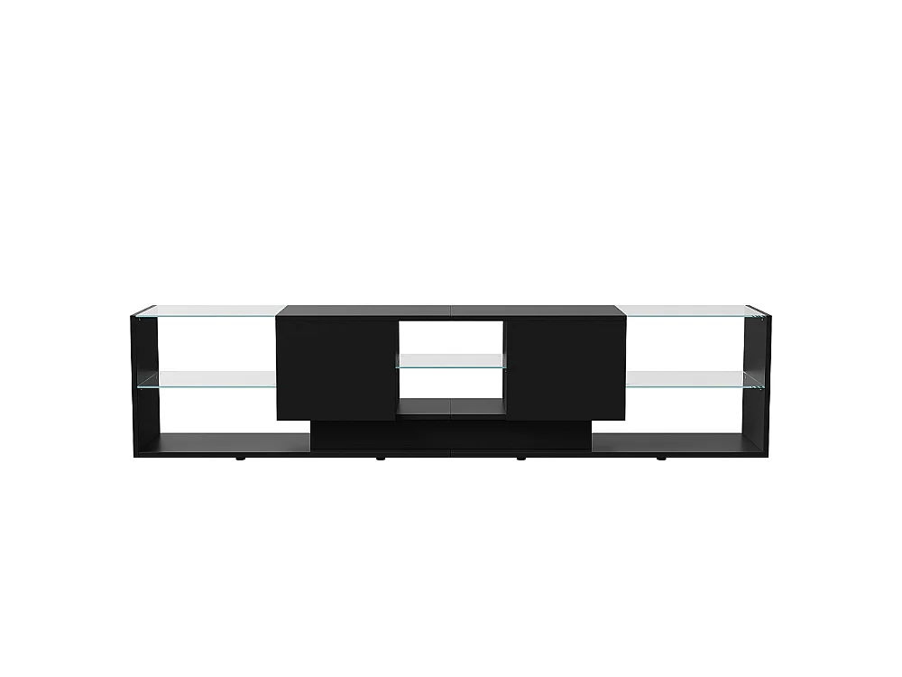Banc TV haute brillance - 200 × 45 × 35 cm - Éclairage LED - avec 2 armoires de rangement et 6 étagères - Noir