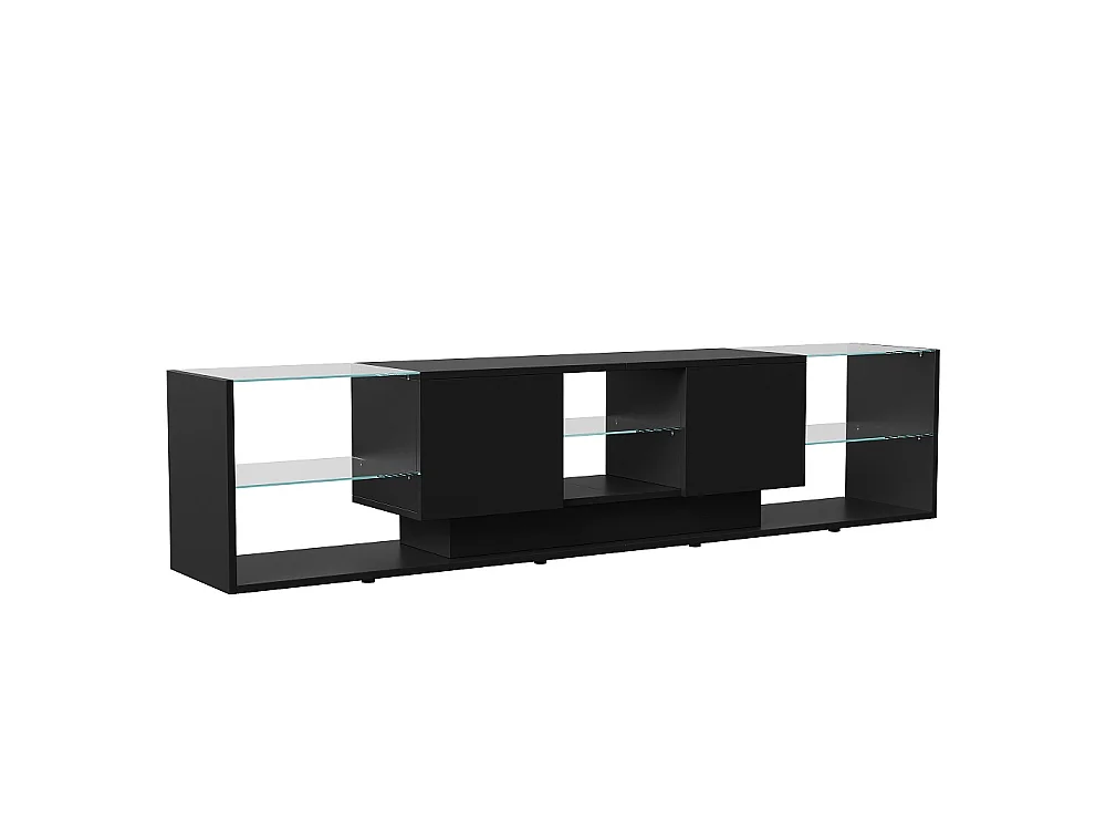 Banc TV haute brillance - 200 × 45 × 35 cm - Éclairage LED - avec 2 armoires de rangement et 6 étagères - Noir