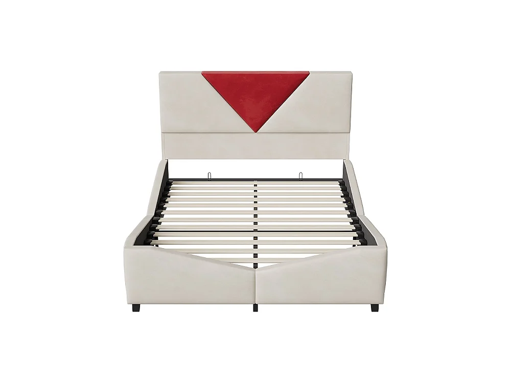 Lit de stockage hydraulique - 160 x 200 cm - Tête triangulaire bicolore - avec bande LED RVB - Velvet - beige