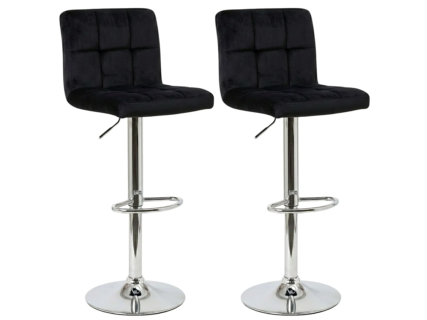 Conjunto de 2 banquetas de cozinha ajustáveis, em veludo, da Zenit, na cor preta.