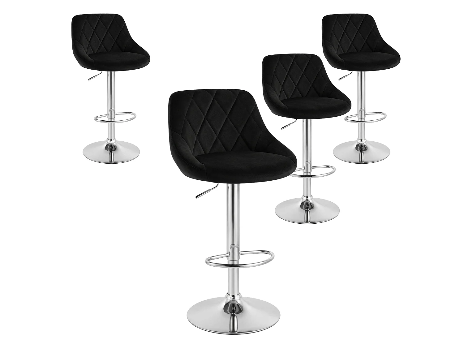 Pack 4 Taburetes Cocina Terciopelo Regulable Diamant Negro