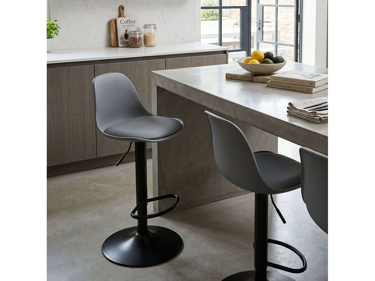 Pack 2 Taburetes Cocina, Altura Regulable, Asiento Acolchado, Gris