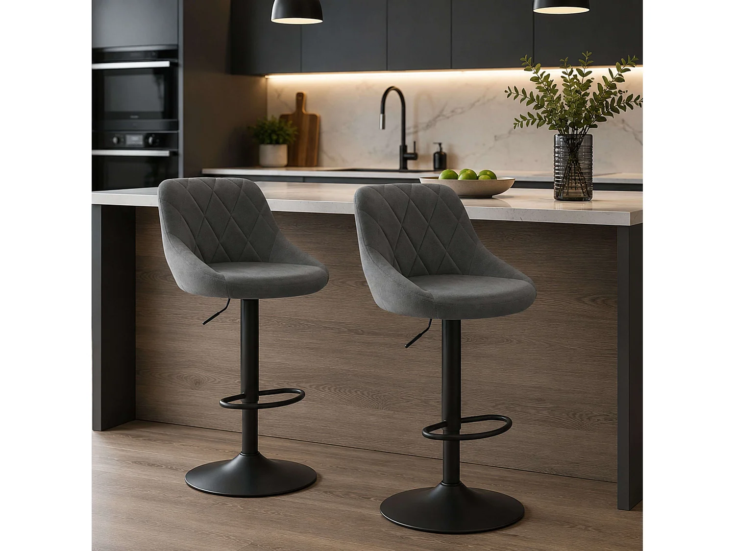 Pack 4 Taburetes Cocina Terciopelo Regulable Diamant Gris