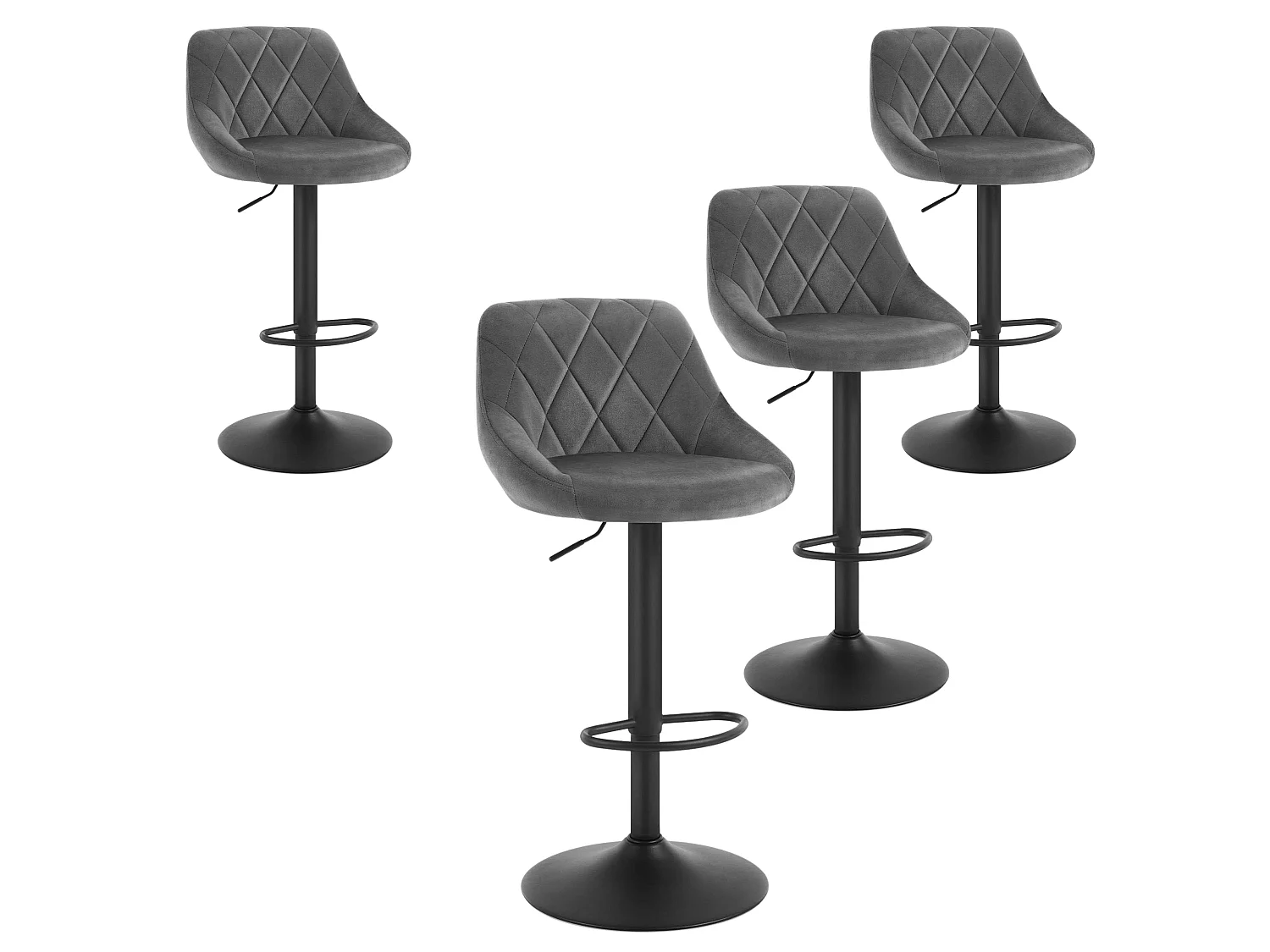 Pack 4 Taburetes Cocina Terciopelo Regulable Diamant Gris