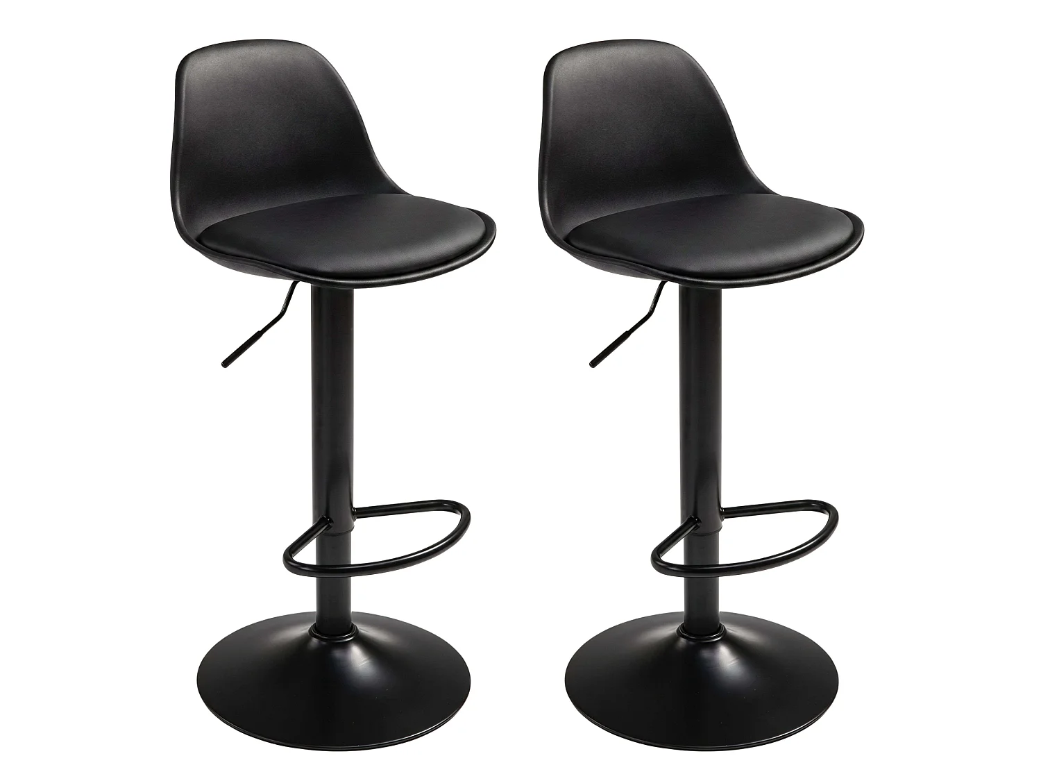 Pack 2 Taburetes Cocina, Altura Regulable, Asiento Acolchado, 360º, Negro