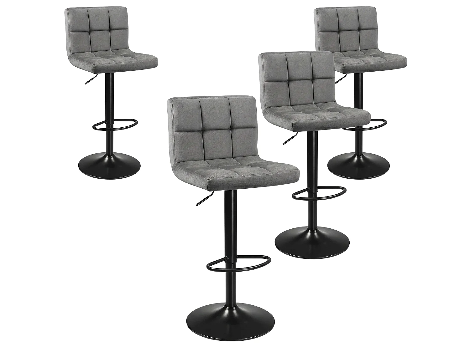 Conjunto de 4 banquetas de cozinha ajustáveis, em veludo, cor cinza, da Zenit.
