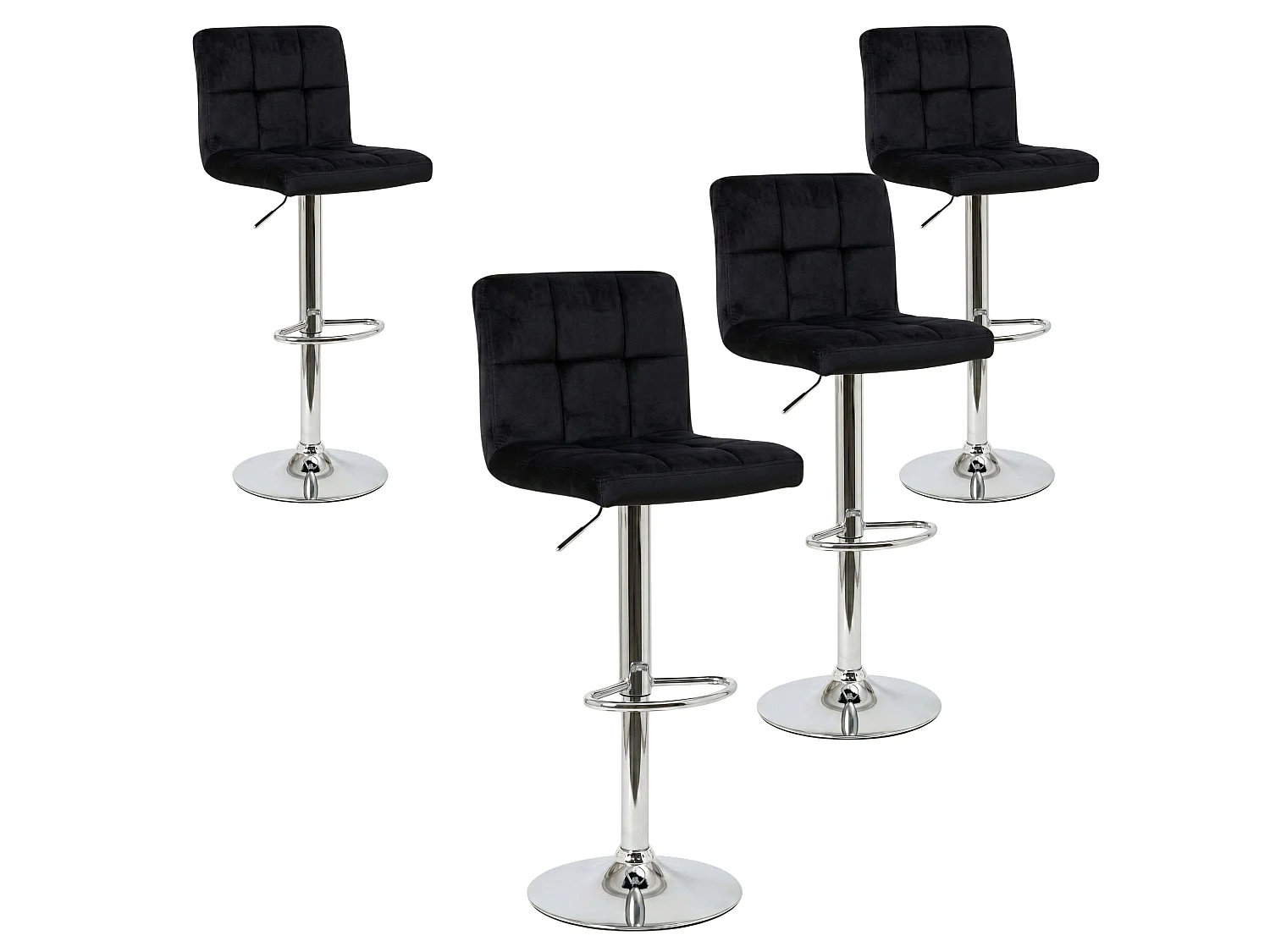 Conjunto de 4 banquetas de cozinha ajustáveis, em veludo, da Zenit, na cor preta.