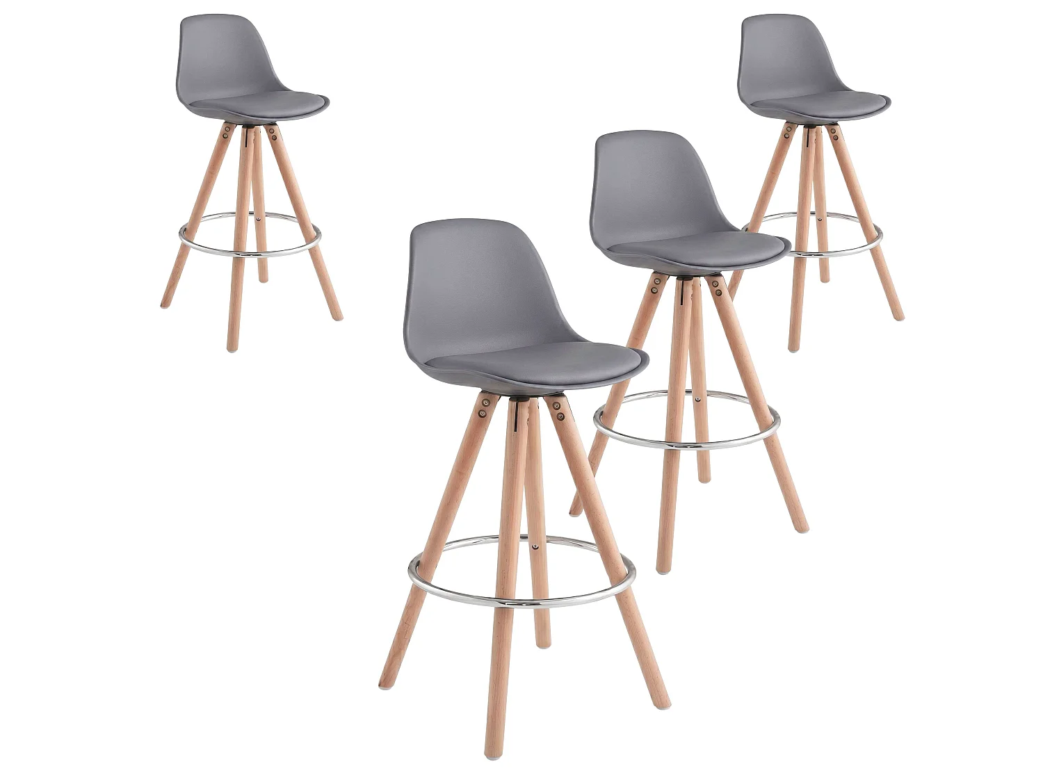 Pack 4 Taburetes Cocina, Respaldo, Silla Alta Acolchada Bistro Gris y Roble