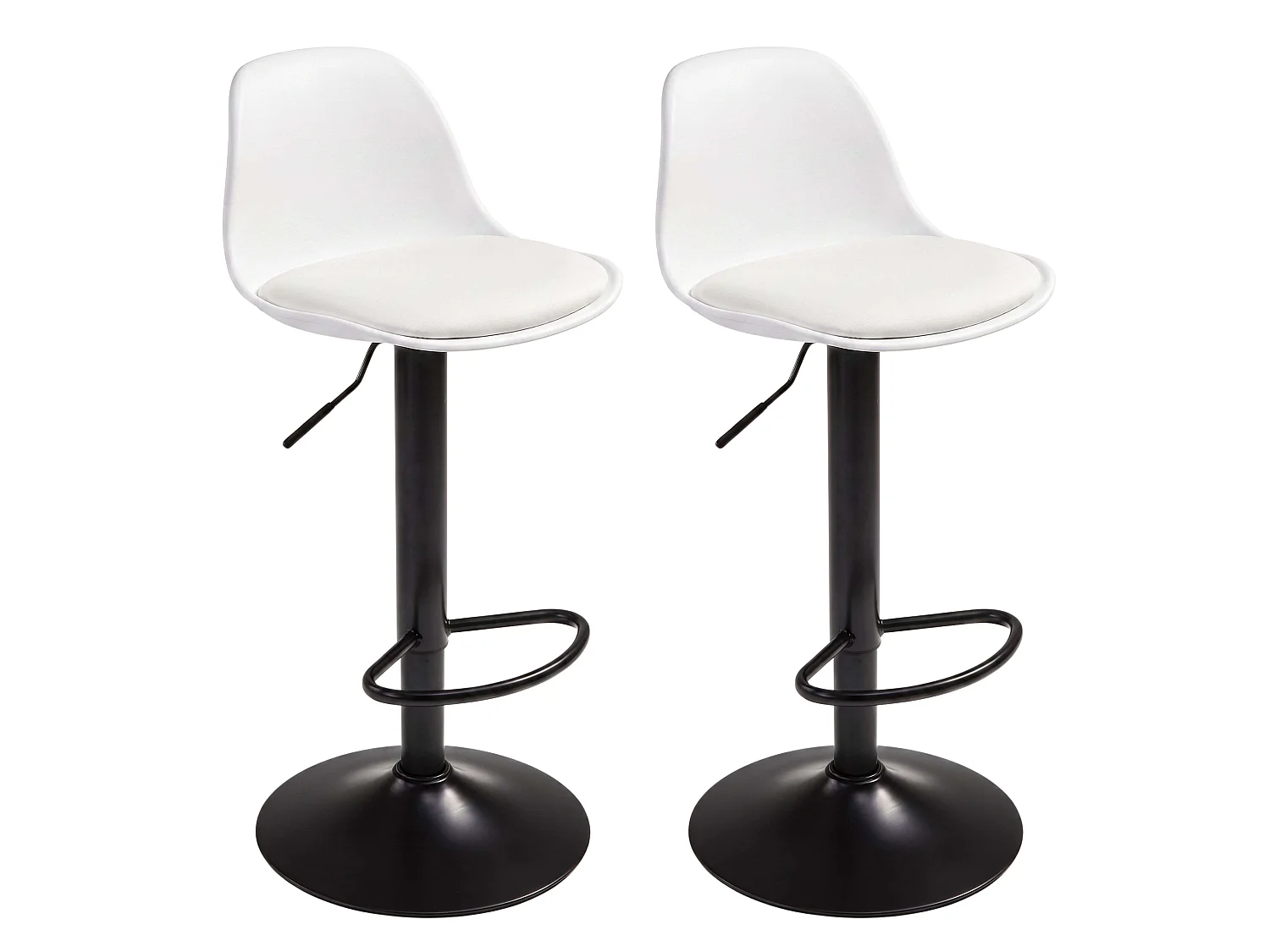 Pack 2 Taburetes de Cocina, Altura Regulable, 360º, Blanco Mate