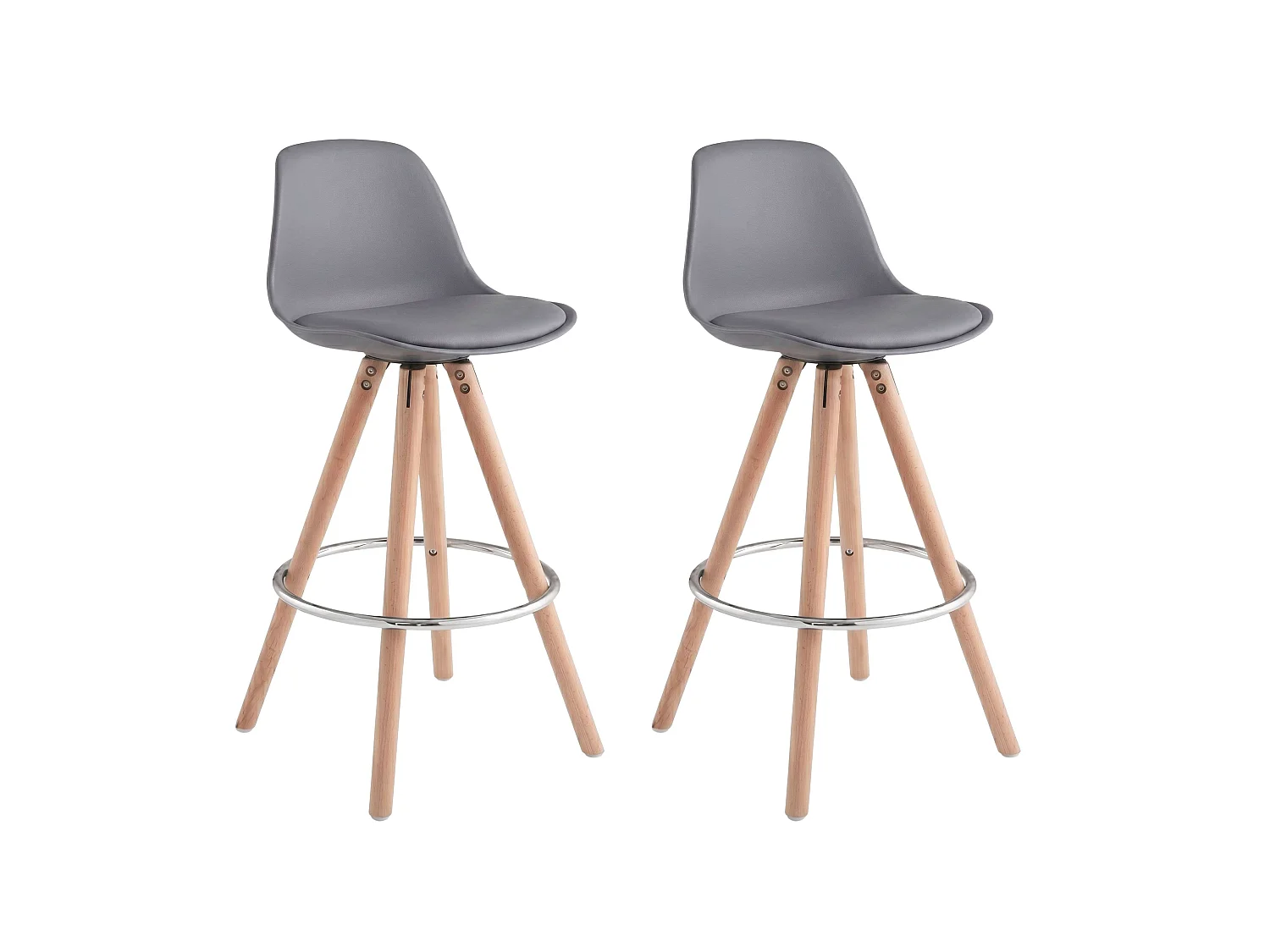 Pack 2 Taburetes Cocina, Respaldo, Silla Alta Acolchada Bistro Gris y Roble