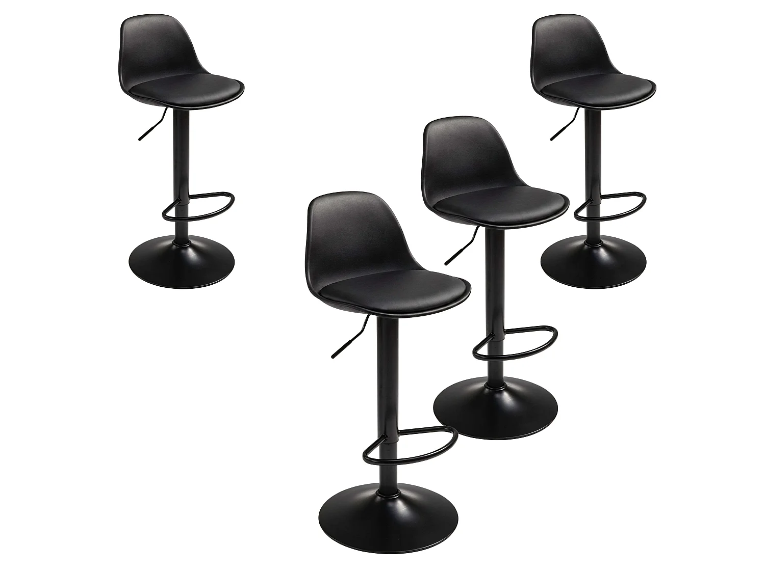 Pack 4 Taburetes Cocina, Altura Regulable, Asiento Acolchado, Negro