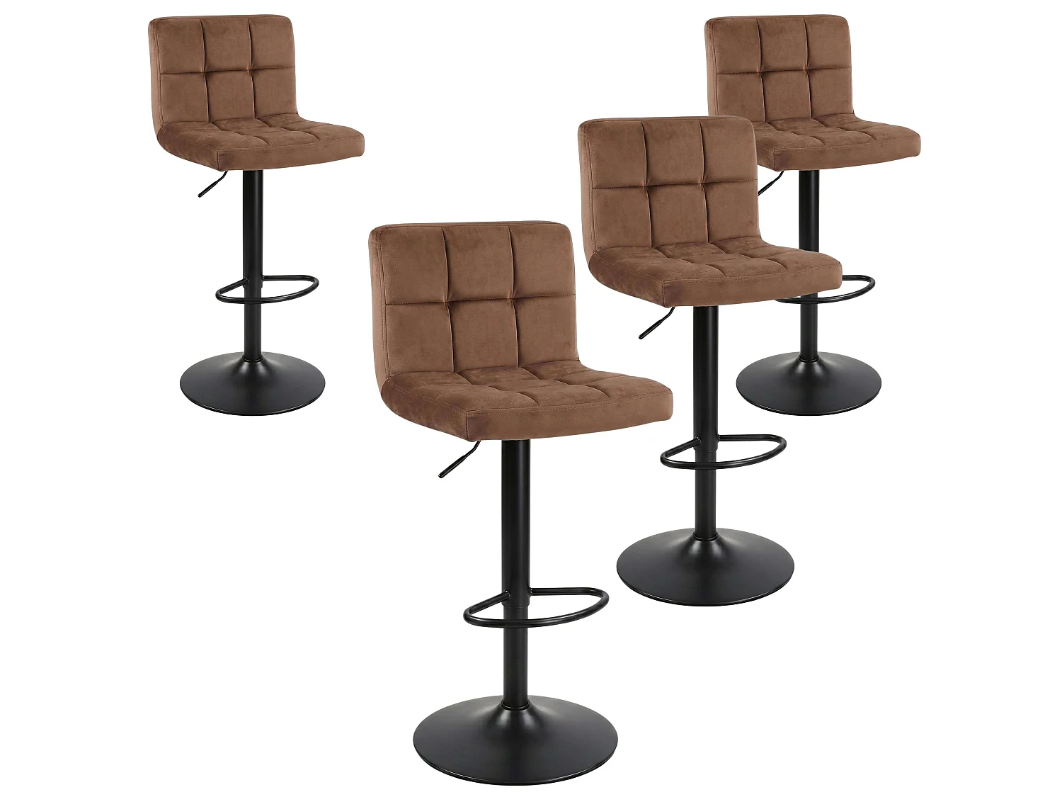Conjunto de 4 banquetas de cozinha ajustáveis, em veludo, cor marrom, da Zenit.