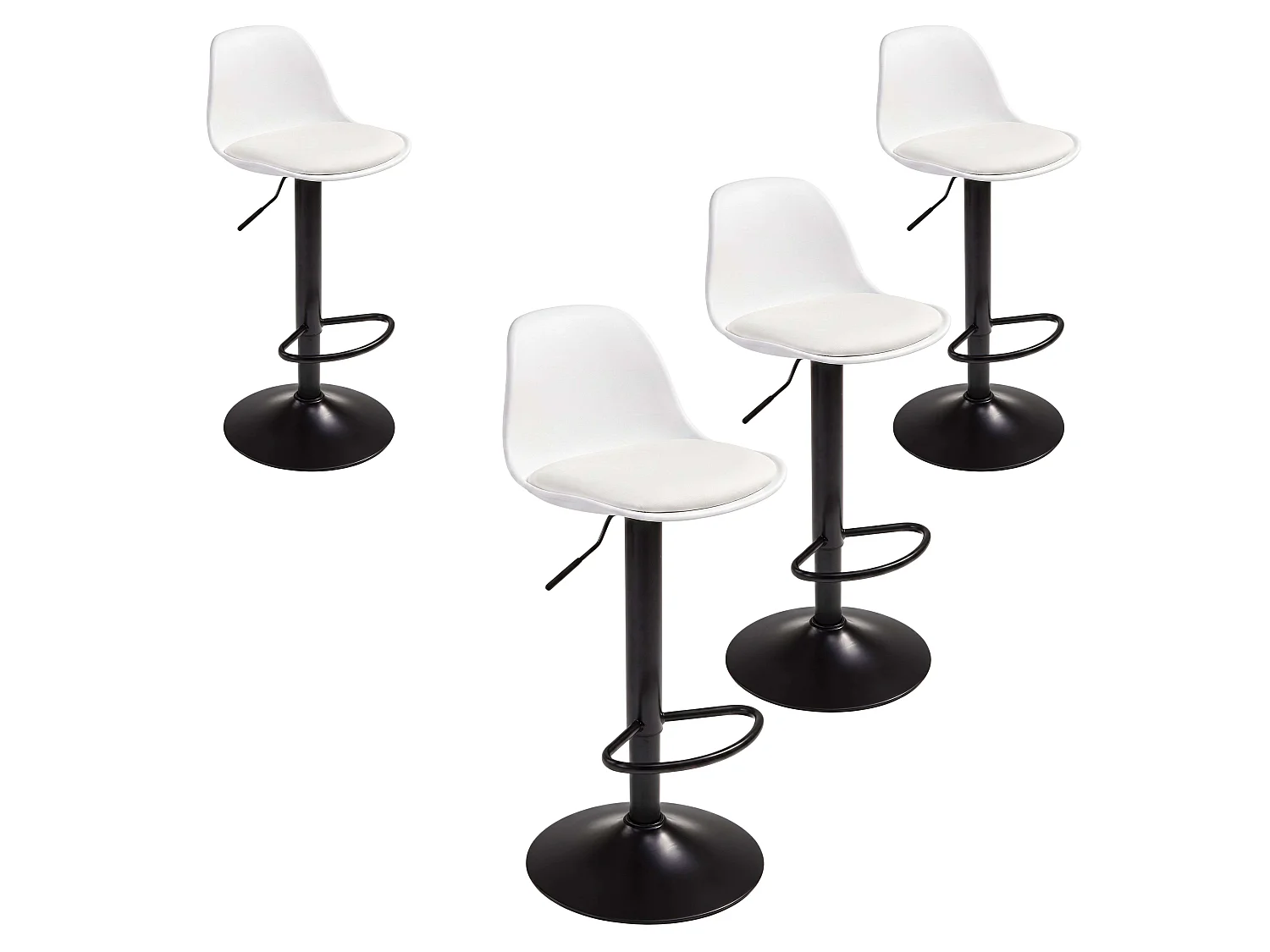 Pack 4 Taburetes de Cocina, Altura Regulable, 360º, Blanco Mate