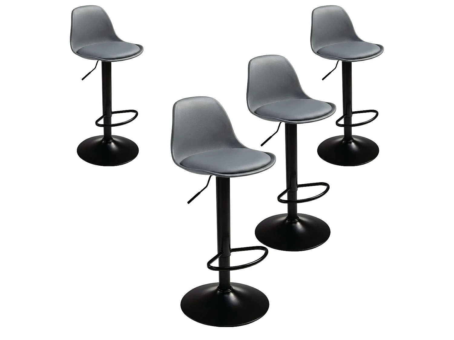 Pack 4 Taburetes Cocina, Altura Regulable, Asiento Acolchado, Gris