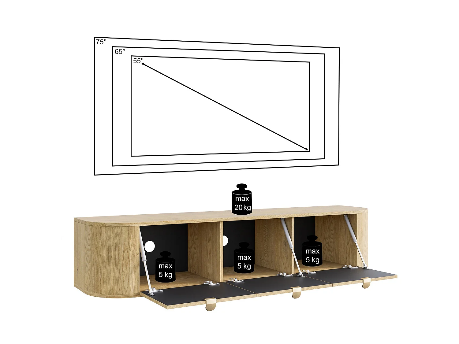 TV-Hängeboard 3-türig - 175 cm - CORU