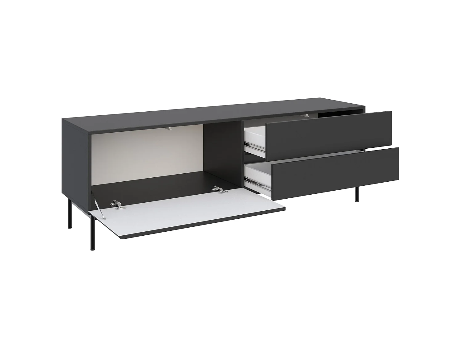 TV-Lowboard mit 1 Klappe und 2 Schubladen - Schwarz - 160 cm - Olio