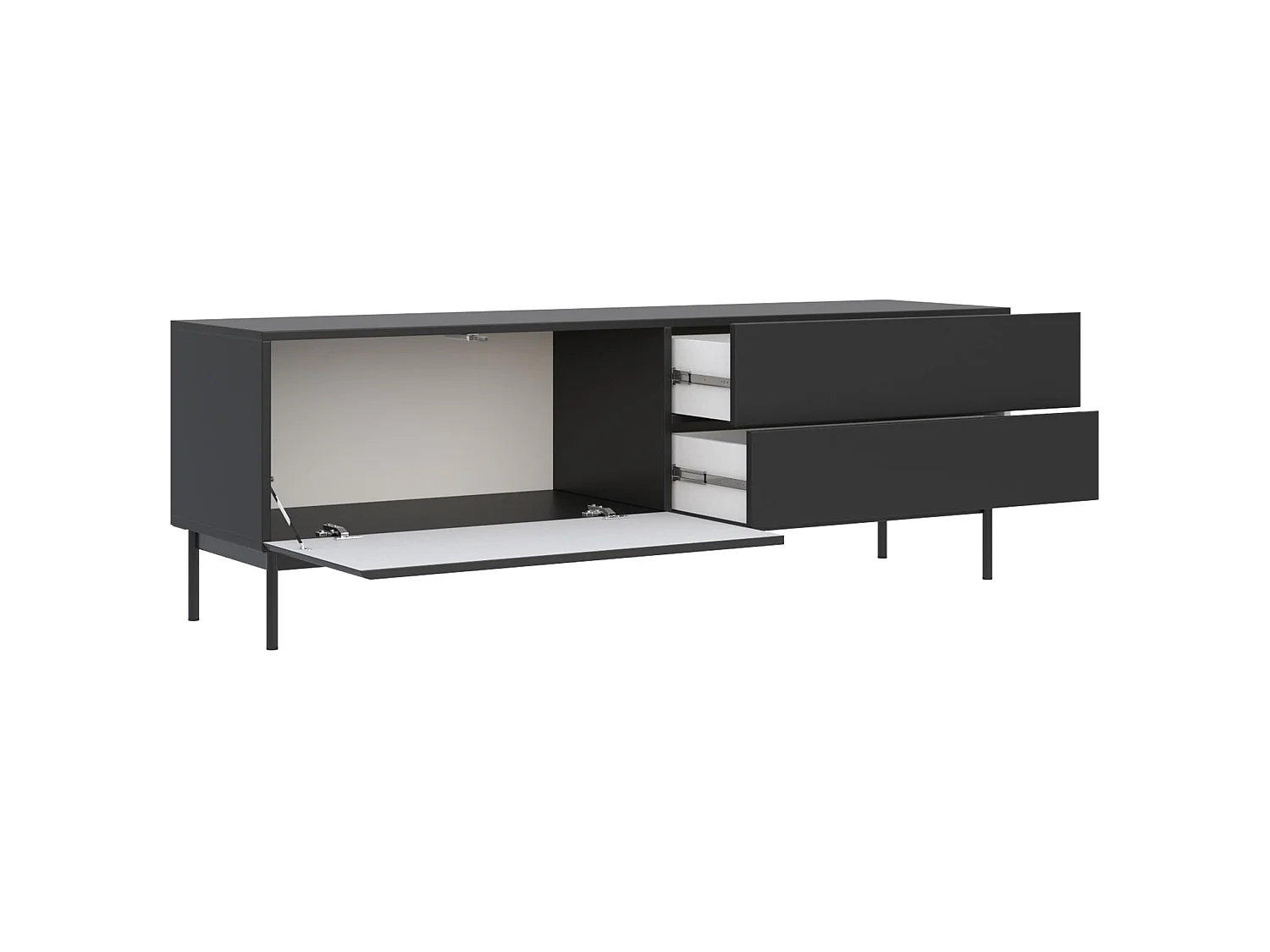TV-Lowboard mit 1 Klappe und 2 Schubladen - Schwarz - 160 cm - Olio