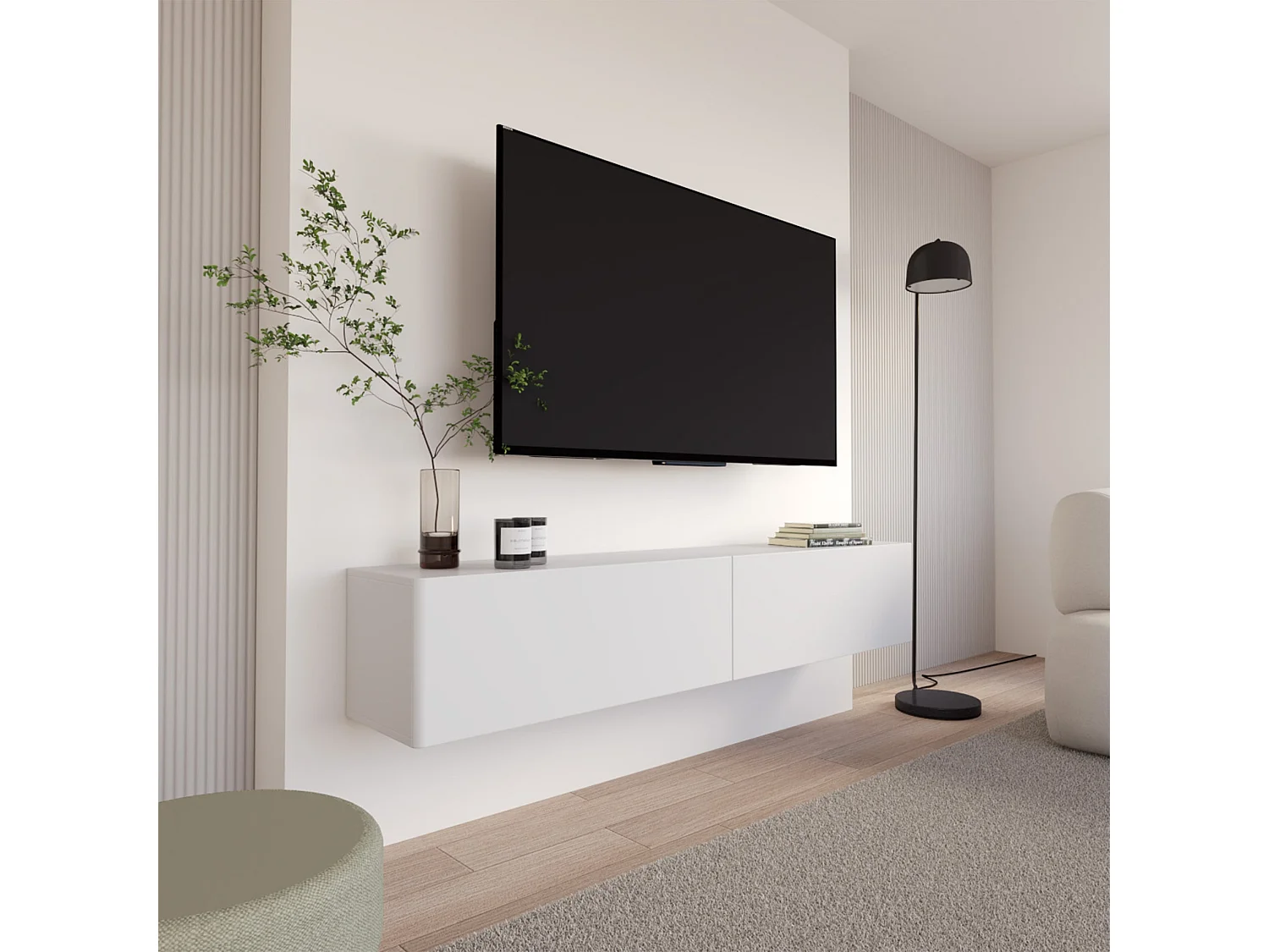 TV-Hängeboard 2-türig - Weiß - 175 cm - Olio