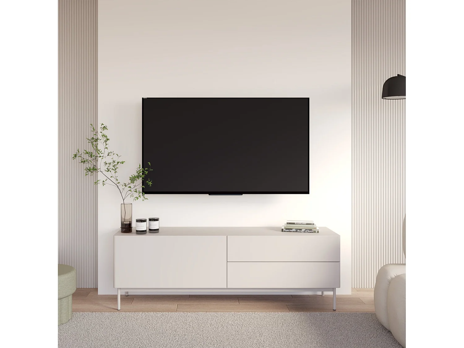 TV-Lowboard mit 1 Klappe und 2 Schubladen - Kaschmir - 160 cm - Olio