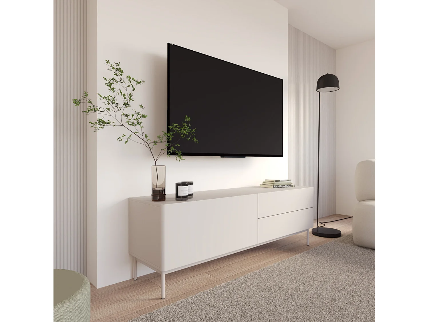 TV-Lowboard mit 1 Klappe und 2 Schubladen - Kaschmir - 160 cm - Olio