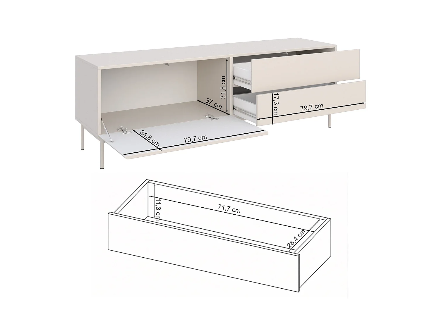 TV-Lowboard mit 1 Klappe und 2 Schubladen - Kaschmir - 160 cm - Olio