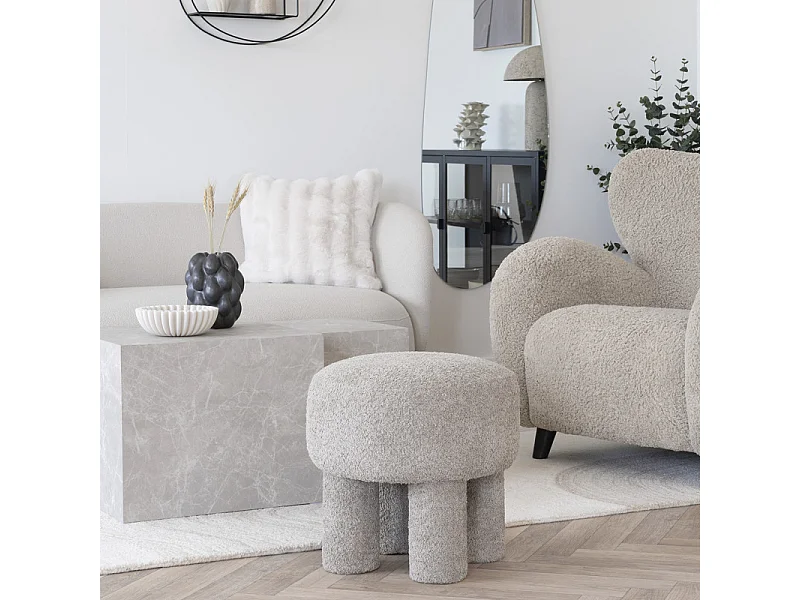 HERG-Pouf in tessuto ciniglia tortora ø43 cm