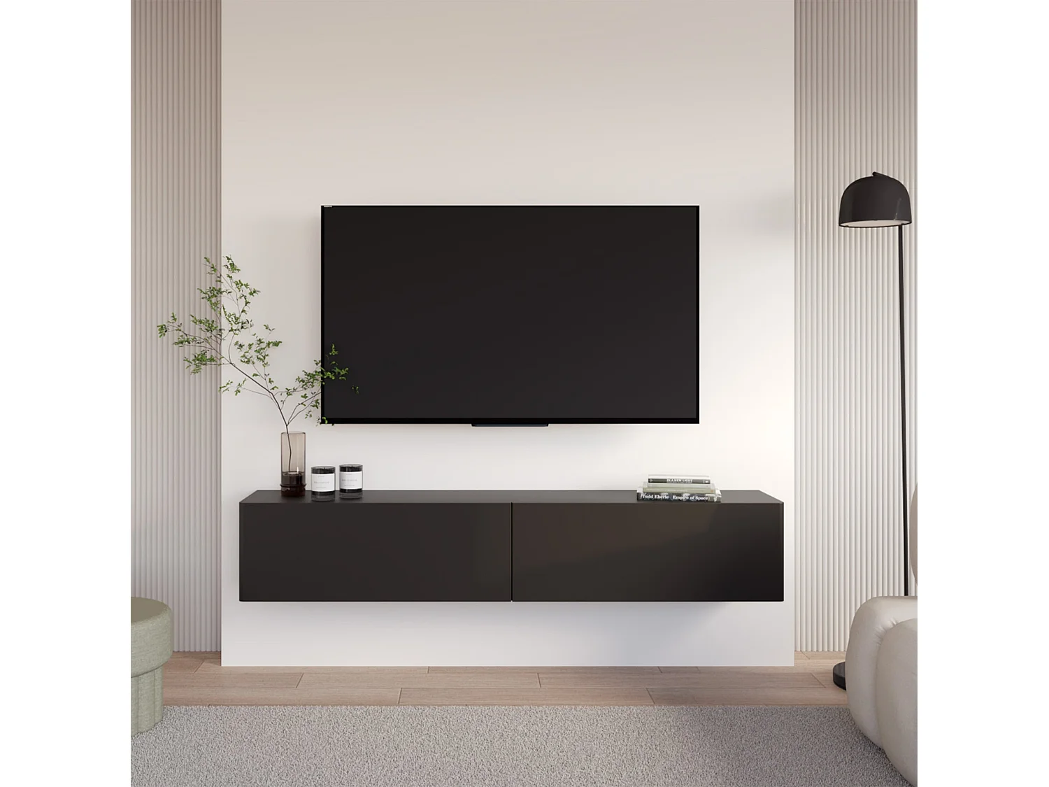 TV-Hängeboard 2-türig - Schwarz - 175 cm - Olio