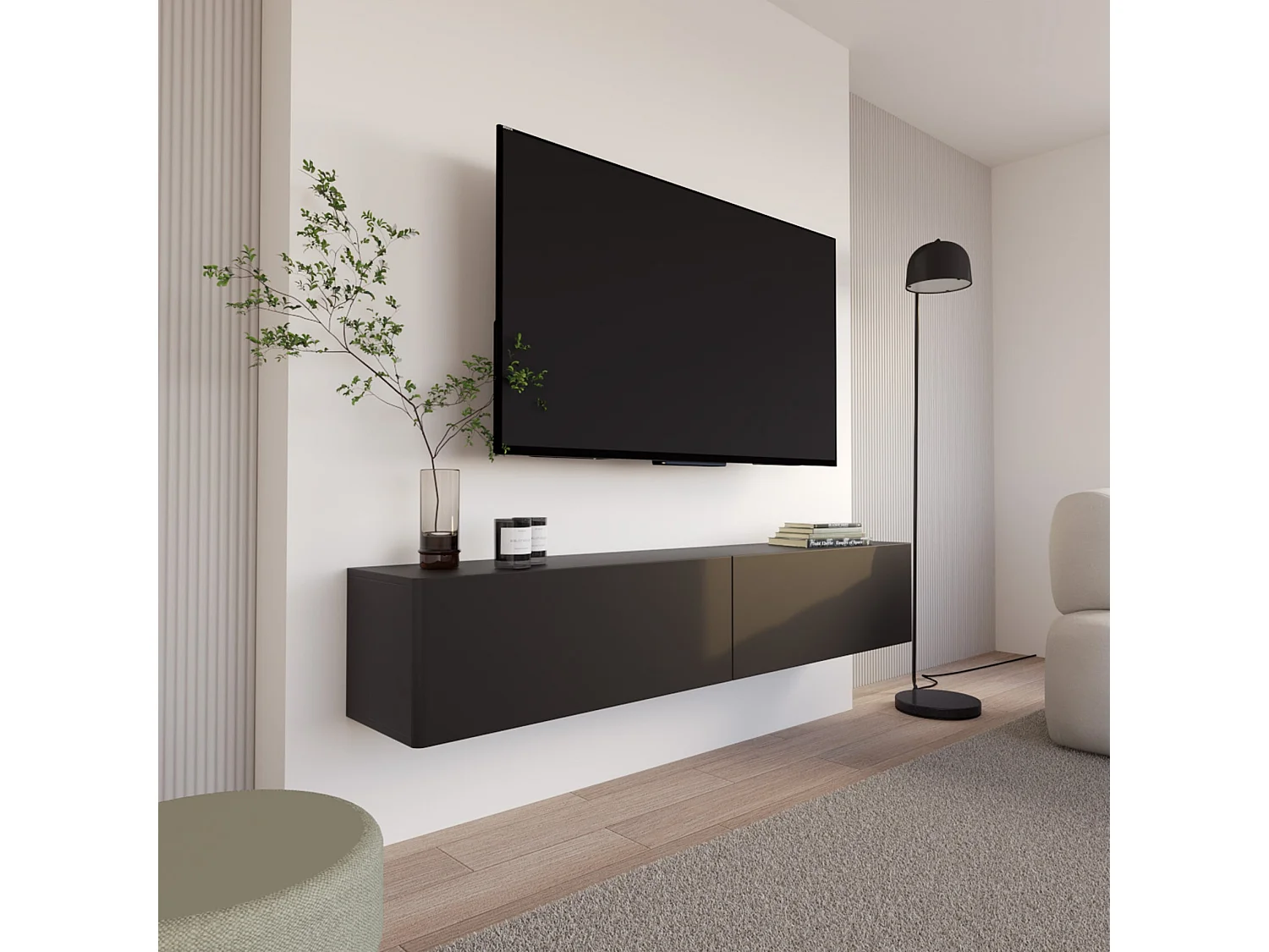 TV-Hängeboard 2-türig - Schwarz - 175 cm - Olio