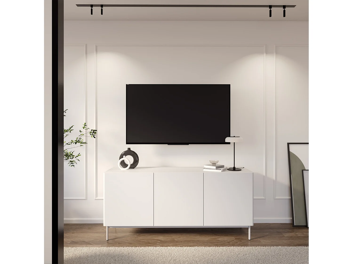 TV-Board 3-türig hoch - Weiß - 160 cm - Olio