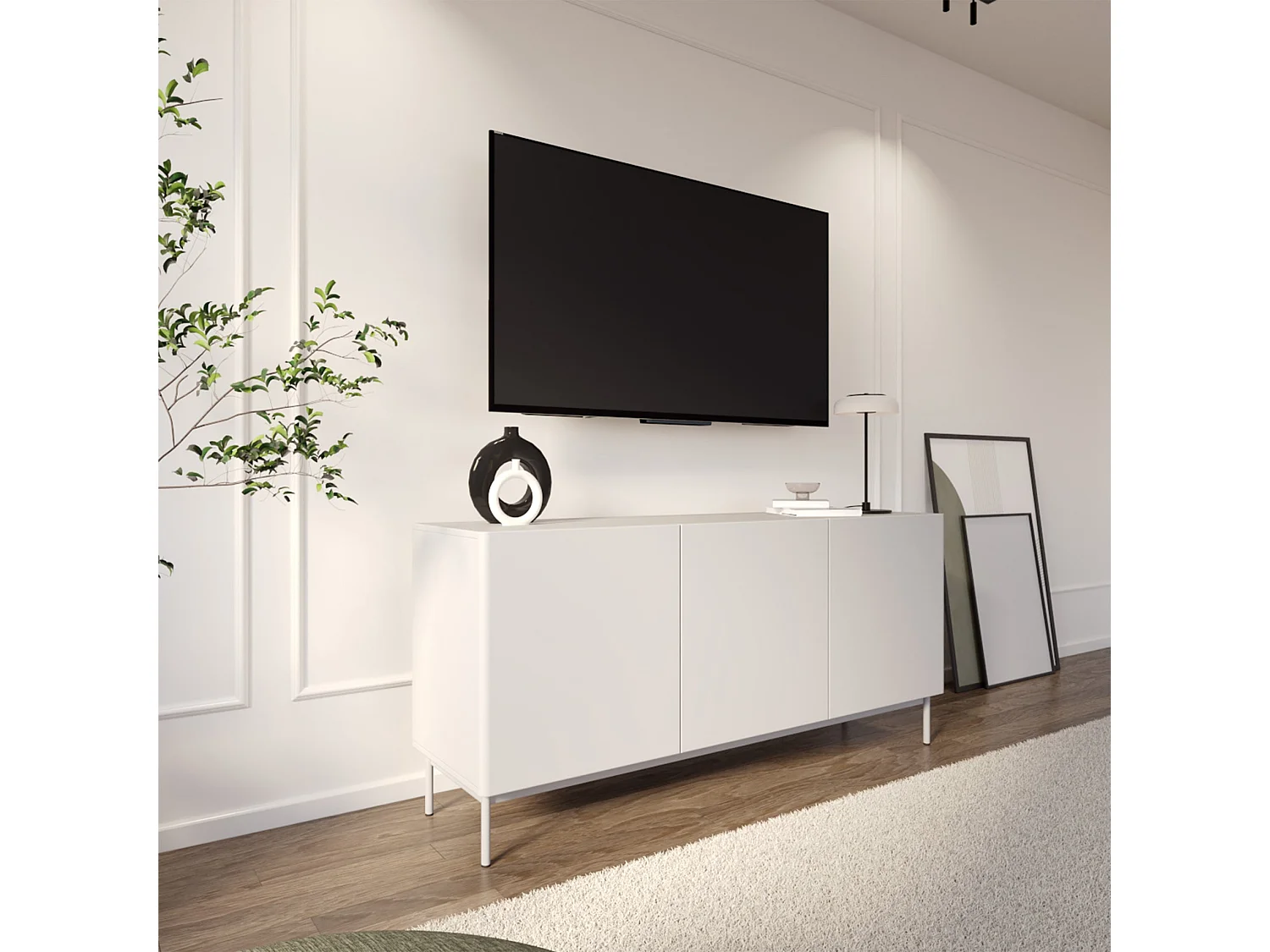 TV-Board 3-türig hoch - Weiß - 160 cm - Olio