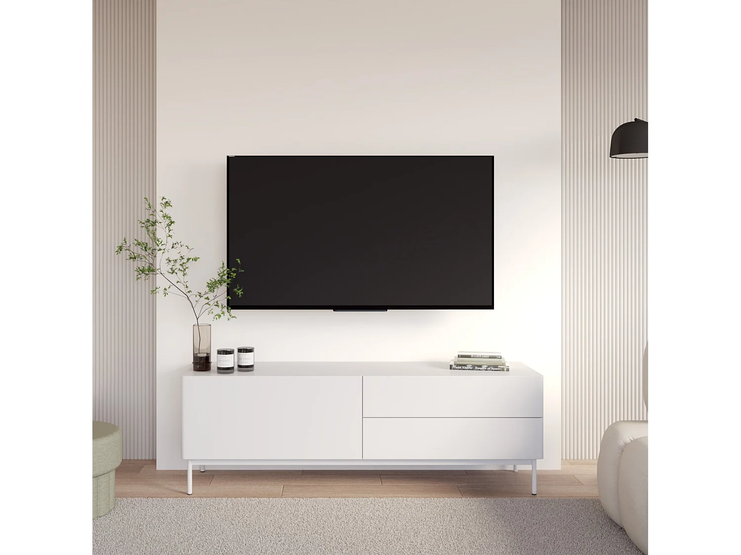 TV-Lowboard mit 1 Klappe und 2 Schubladen - Weiß - 160 cm - Olio